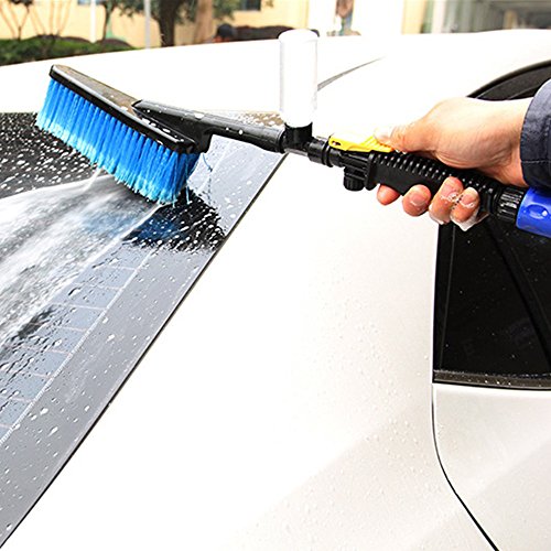 LANGMAN Car Wash Brush Hose Adapter Vehicle Truck Cleaning Water Spray Nozzle Car Care Off Switch for Maximum Cleaning (Blue)