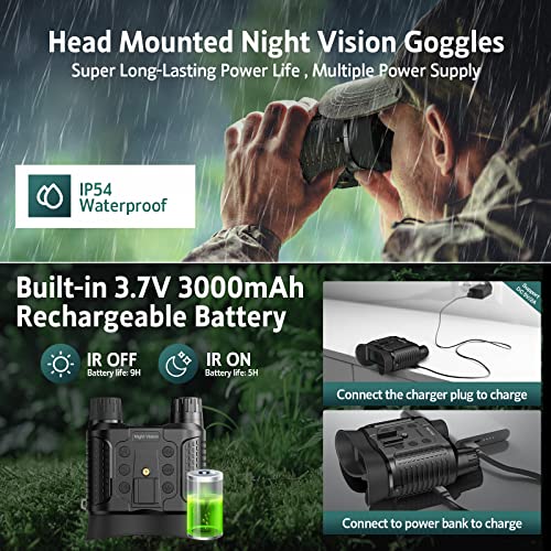ArzzuNiu Head-Mounted Night Vision Goggles - Rechargeable Hands Free Night Vision Binoculars Goggles,1312FT Digital Infrared Viewing for Adults,Include 32GB SD Card,8X Digital Zoom