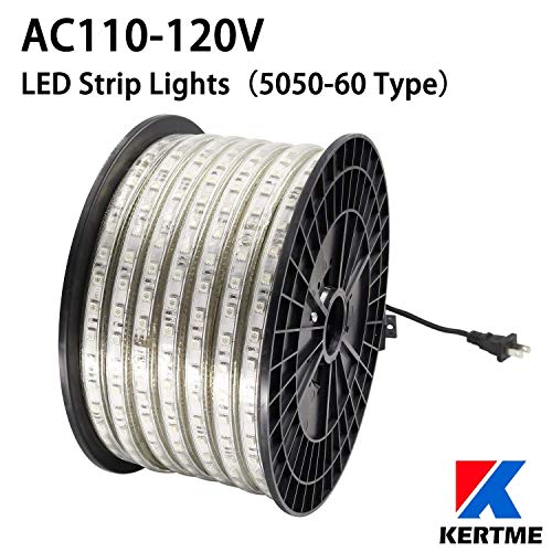 KERTME 5050-60 Type AC 110-120V RGB LED Strip Lights, Flexible/Waterproof/Dimmable/Multi-Colors/Multi-Modes LED Rope Light + 24 Keys Remote for Home/Garden/Building Decoration (65.6ft/20m, RGB)
