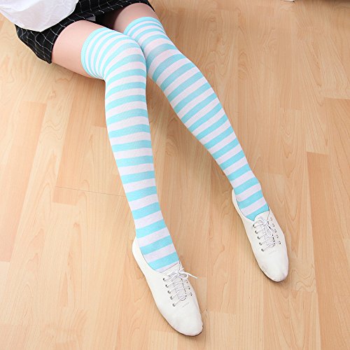 Chalier Womens Long Socks Striped Thigh High Socks Cotton Over the Knee Socks Boot Stockings Leg Warmers