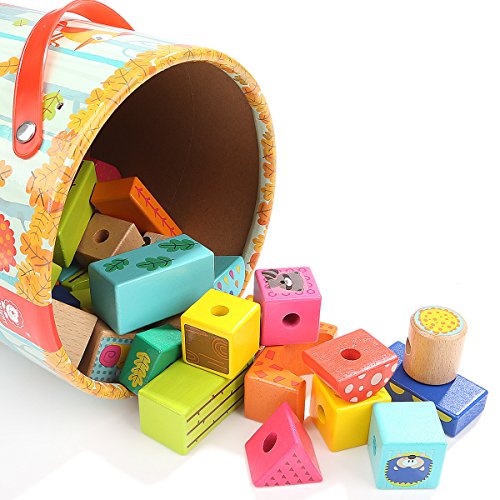 image for TOP BRIGHT Wooden Building Blocks Set, Gifts for 2 3 Year Old Boys Gir