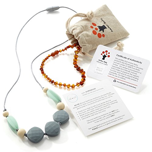 Baltic Amber Teething Necklace For Baby Cognac And Silicone