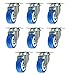 8 Pack Caster Wheels Swivel Plate Casters On Blue Polyurethane Wheels PU