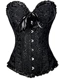 Zanuce Women's Sexy Satin Boned Lace Up Overbust Plus Size Corsets Bustier Black X-large