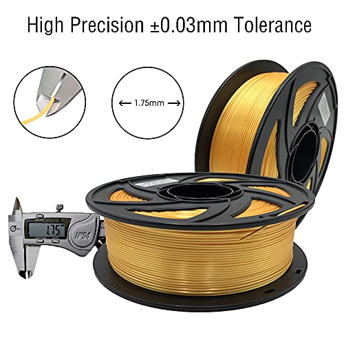 Silk PLA Filament, 3D-Druckerfilament 1,75 mm, Maßgenauigkeit +/- 0,02 mm, 1kg pro Spule, Silky Shiny Filaments für die Meisten FDM 3D-Drucker, Silk Gold