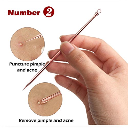 Veepola Luxury Rose Gold Stainless Double-Head Facial Acne Spot Pimple Remover Extractor Tool Comedone Remover Set - Thumbnail 6