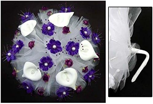 Round Bridal Quinceanera Bridesmaid Throw Silk Flower Bouquets - Purple Color ( 18910 Z)