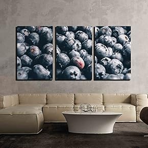3 Piece Canvas Wall Art - The Closeup of Delicious Blueberry - Modern Home Art Stretched and Framed Ready to Hang - 16"x24"x3 Panels
