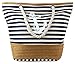 Pulama Womens Large Beach Tote Canvas Shoulder Bag Striped Anchor Summer Handbag Top Handle Bag Straw Beach Bag Navy Blue Anchor