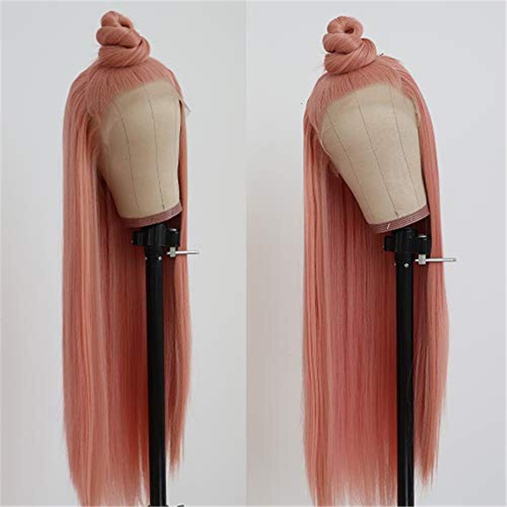 Missyvan Long Straight Hair Pink Color Lace Wigs Glueless Heat Resistant Synthetic Lace Front Wigs for Fashion Women 22Inch