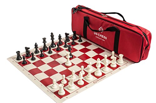 US Chess Federation Supreme Triple Weighted Chess Set Combo - Red