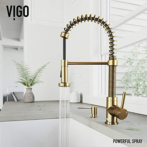 VIGO Commercial Single Hole Lead-Free Single Handle Dual Action Solid Brass Kitchen Sink Edison Smart Faucet, Kitchen Faucets With Pull Down Sprayer and Soap/Lotion Dispenser in Matte Brushed Gold
