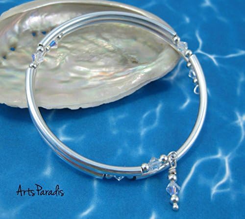 Clear Crystal Silver-Plated Metal Memory Wire Wrap Bracelet by ArtsParadis