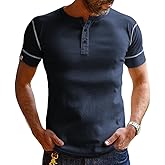 WENTTUO Men's Henley Shirts Short Sleeve Summer Casual Sport T-Shirts