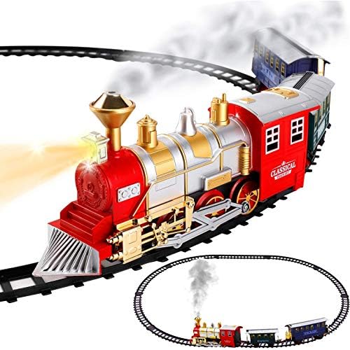 Classic Train Set For Kids With Smoke Realistic Sounds 3 Cars And 11 Feet Of Tracks 13 Pcs Colors May Vary
