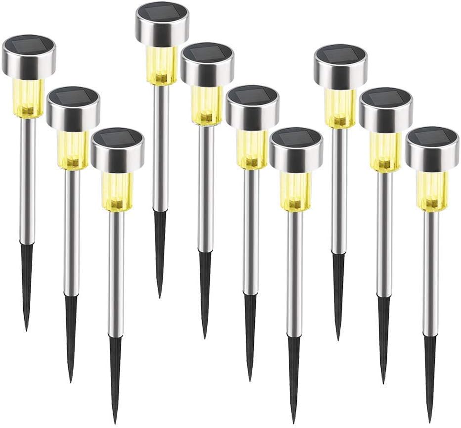 Solar Garden Lights, BASEIN Warm White LED Solar lamp, 10 Pieces IP65 Waterproof Energy Saving Outdoor Lights, Stainless Steel, Ideal for Terrace, Lawn, Garden and Paths