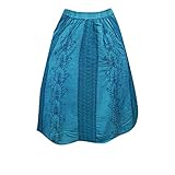 Mogul Womens Skirt Blue Embroidered Festive Long Skirt