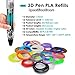 3D Pen Filament Refills PLA - 1.75mm PLA Filament 3D Printing Pen Plastic Tolerance +/-0.02mm, 656 Linear Feet 20 Different Colors Include 4 Colors Glow in The Dark