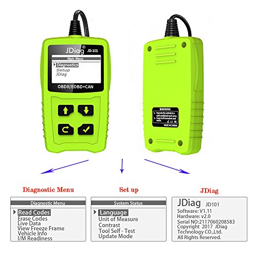 JDiag JD101 OBD2 Code Reader Auto Car Scanner Check Engine Diagnostic Tool Erase Fault Codes Suitable for EOBD Vehicles with Battery Testing Function - Thumbnail 2
