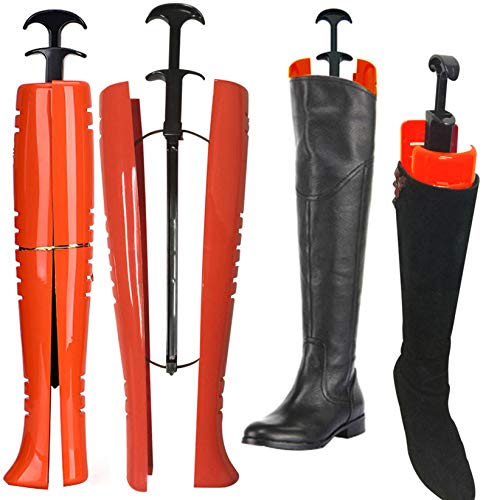 Coralpearl Boot Tree Shaft Shaper Stand Holder Adjustable Support Form Straight Up Keeper Insert Top Calf Stretcher Organizer Hanger for Women Men Kids Cowboy Knee High Tall Shoes (XL 18.5" Orange)