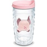 Tervis Front & Back Pig Insulated Tumbler with Emblem and Pink Lid, 10oz Wavy, clear - tritan