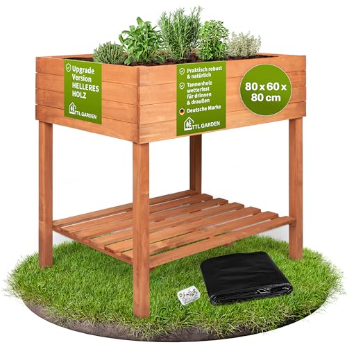 TTL GARDEN 80x60x80cm Balkon Hochbeet Siena L - aus Holz mit Ablageboden &