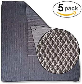 5 Stainless Steel Microfiber Diamond Waffle Weave Premium Cloths - Lint Free Streak Free Glass Cleaning Towels - 16"x16" 320 GSM