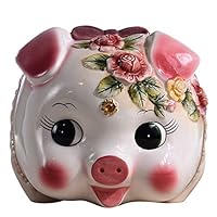 FORLONG FL2032 Ceramic Piggy Bank，Coin Bank，Money Box for Girls,Hand Painted Flower Pig Design (Large )