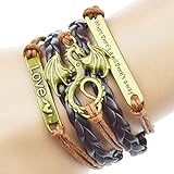 Jiayiqi Men Women Cool Multilayer Braided Leather Dragon Love Adjustable Brown Bracelet