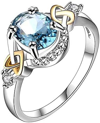 ADREAML Women's Jewelry Platinum Circular Bead Cross Heart Blue Gemstone Wedding Ring