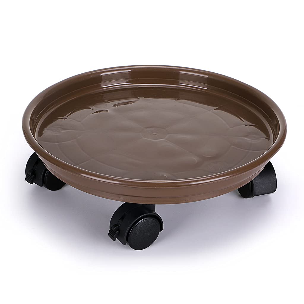 Skelang Plant Caddy 30cm, Plant Pot Trolley with Brake Wheels, Plastic Planter Roller for Heavy Garden Pot, Plant Pot Stand, Loading Capacity 56kg (Brown)