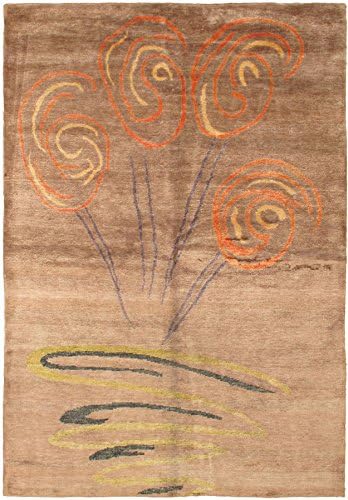 eCarpet Gallery Hand-Knotted | Area Rug for Living Room, Bedroom | Home Decor Rug | Silk Touch Floral Brown Rug 5'6" x 8'0" | 49600