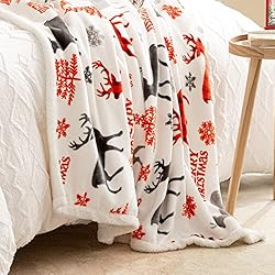 HBlife Sherpa Christmas Snowflakes&Reindeer Throw