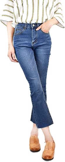 Amazon Jojo Designレディース ハイウェスト スキニー ストレッチ デニムフレアパンツ 九分丈 美脚 カジュアル ファッション ジーンズ 通販