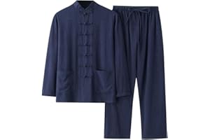 CHLPEYUVCH Unisex Tai Chi Uniform for Beginners Linen Chinese Kung Fu Outfits Long Sleeved Shirt and Pants Set