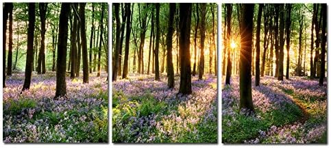 Small Size Modern Landscape Canvas Wall Art with Frame Sunshine Lavender Forest Scenery Painting Giclee Print Artwork Ready to Hang Bedroom Decor (12x16inchx3pcs)
