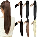 S-noilite Long Thick Claw Jaw Ponytail Big Wave Clip in Pony Tail Hair Extension Extensions (21 inches-straight, dark brown)