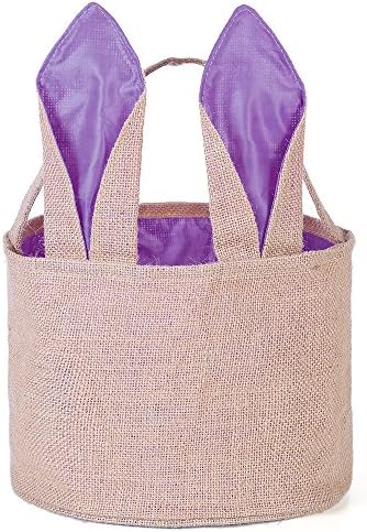Easter Egg Basket for kids Bunny Burlap Bag to Carry Eggs Candy and Gifts (Purple)