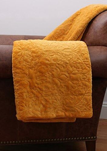 Thro by Marlo Golden Yellow VALERIE Damask Embroidered Fleece Decorative Throw/Solid
