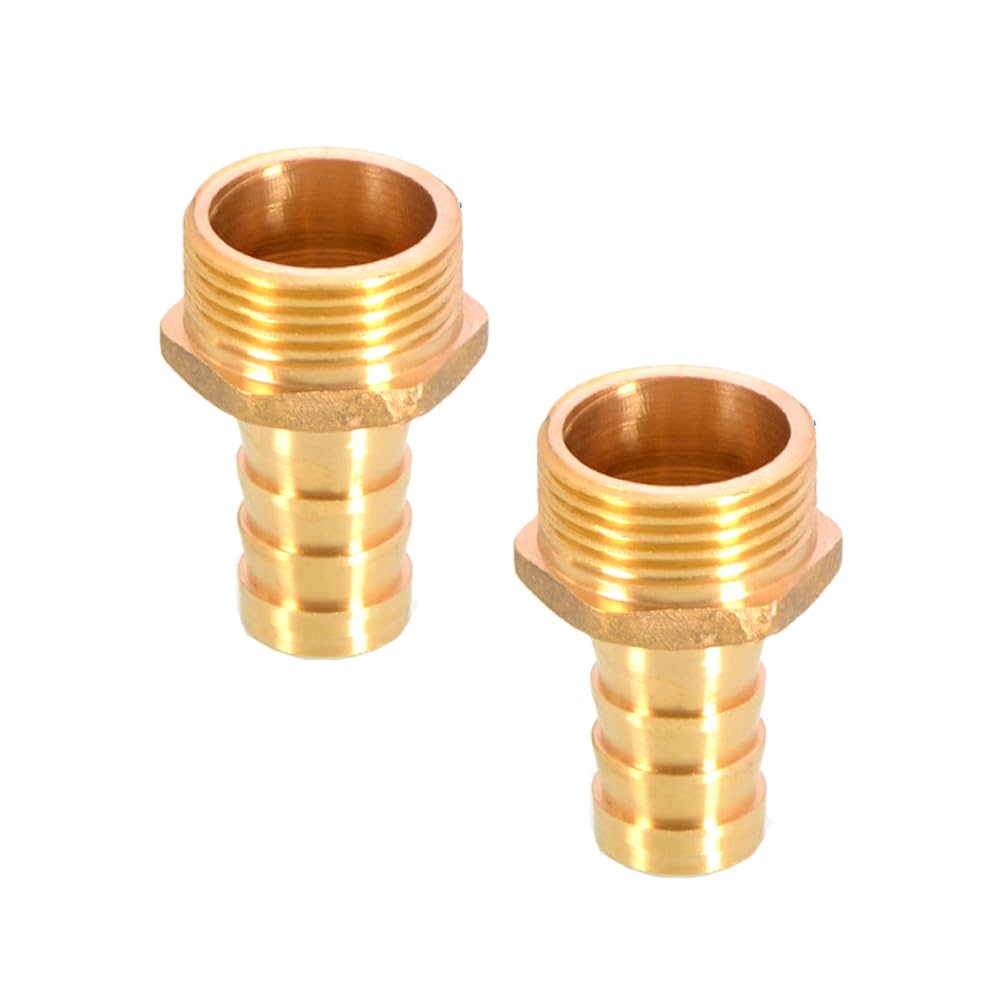 TopHomer 2Pcs BSP Hose Connector Brass Pipe Fitting 16mm Barb x G3/4 Male, Hose Barb Tail Male BSP Thread Connector Joint Copper Coupler Adapter — image 1
