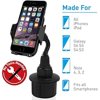 Macally Adjustable Automobile Cup Holder Phone Mount for iPhone Xs XS Max XR X 8 8+ 7 7 Plus 6s Plus 6s SE Samsung Galaxy S10 S10E S9 S9+ S8 S7 Edge S6 Note 5, Xperia, iPod, Smartphone, GPS (MCUPMP)