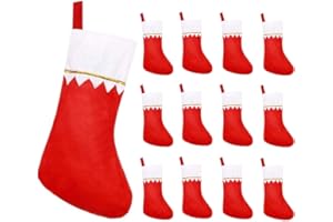 Yahpetes Christmas Stockings 12 Pcs Christmas Stockings Hanging Ornaments 14" Party Favors Stockings Red Felt Christmas Stockings with Golden Trim for Fireplace Christmas Tree Decoration