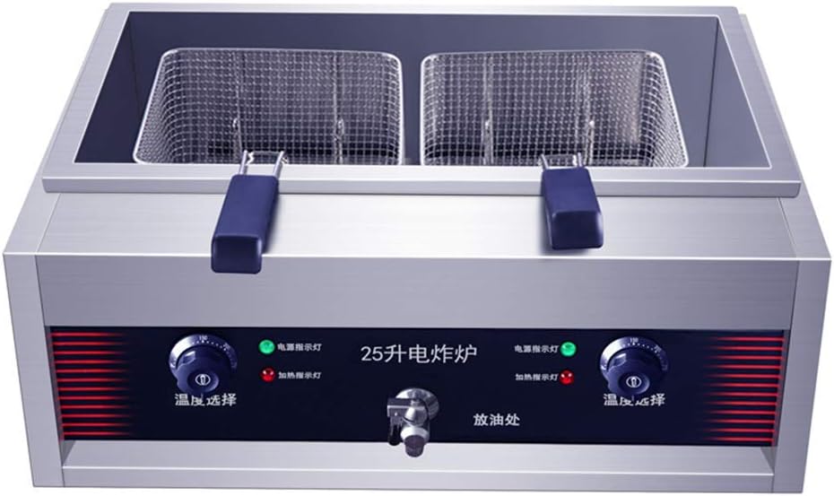 QIN.J.FANG-MY Commercial Deep with 2 Baskets, 25L Electric Stainless Steel with Indicator Light and Valve, 220v / 2500w