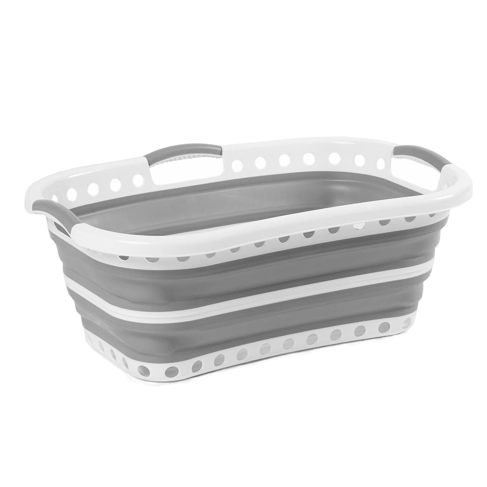 OHS Laundry Basket, Washing Baskets for Laundry Hip Foldable Laundry Basket for Clothes Towels Storage Organiser Folding Washing Basket Pop Up Sturdy Handles, Grey