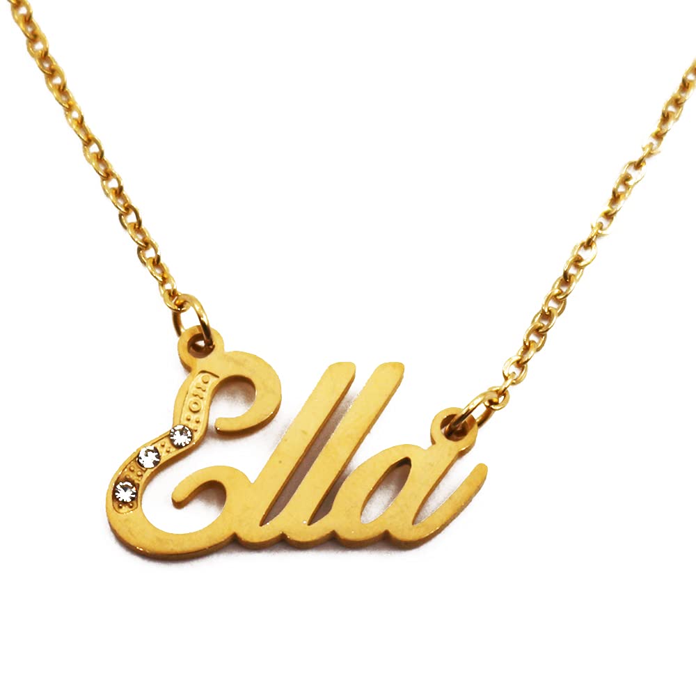 Kigu Name Necklace Ella - Gold Tone - Custom Name Necklace - Personalised Jewellery for Ladies- Customised Jewellery for Girls- Custom Pendant Ella