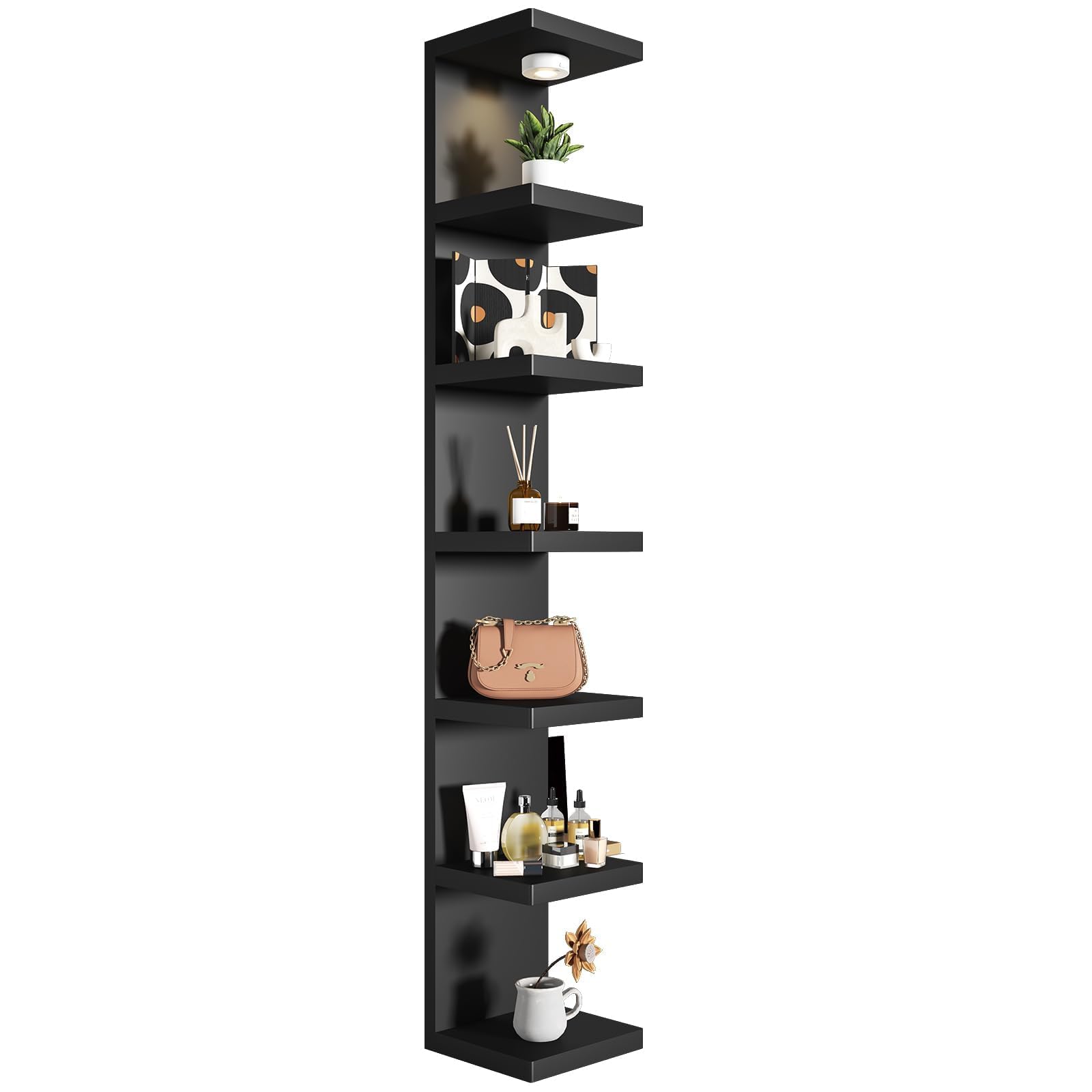 Photo 1 of **MISSING PARTS***7-Tier Vertical Wall Shelf Unit with USB Rechargeable Led Light (Remote Controlled),Versatile Floating Display Shelves,Lack Style Wall Shelves for Bedroom,Living Room,Office Decor,Vanity-Black