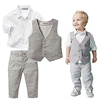 stylesilove Baby Kid Boy Formal Wear Shirt, Vest and Pants 3-pc (80/6-12 Months) Khaki