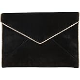 Rebecca Minkoff Leo Envelope Clutch Purse, Women's Leather Small Evening Bag, Black/Gold