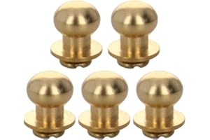Auniwaig 9mm Round Head Button Stud Slotted Screws Nail Rivet Solid Brass Round Button Studs for DIY Leather Craft 5 Sets