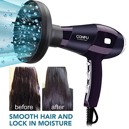 CONFU Professional Ionic Hair Dryer 1875W AC Motor Salon BlowDryer Fast Drying Light Weight Low Noise Hairdryers with Diffuser 2 Concentrators 3 Heat 2 Speed Settings Cool Shot ETL Certified
